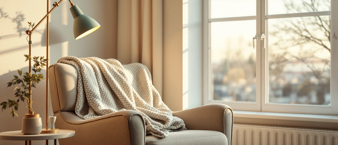 Sessel mit Wolldecke neben einer Tischlampe am Abend, Macht CBD müde