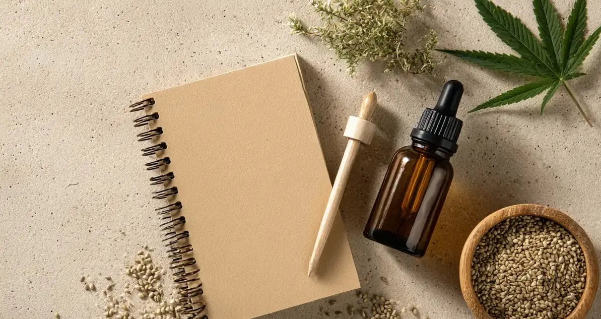 Eine CBD Öl Dosierung wird auf einem Tisch vorbereitet