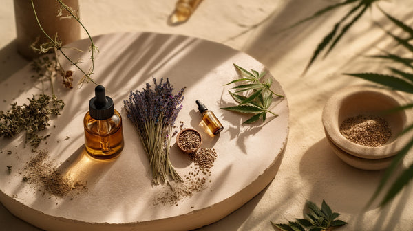 Zutaten für CBD Öl für Pferde auf einem Tisch