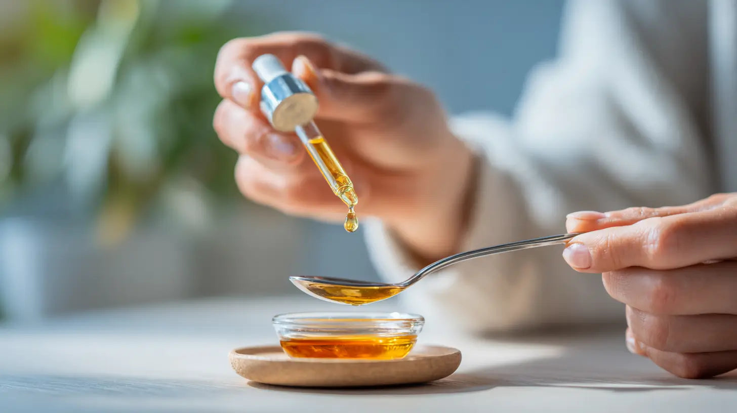 Eine Person, die die Dosierung von CBD vornimmt