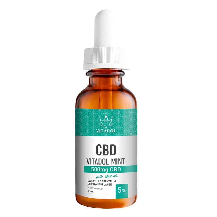 Flasche Vitadol Mint Bio CBD Öl 5 Prozent 500 mg 10 ml